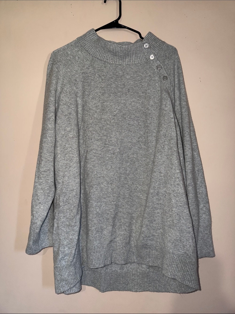Talbots Light Gray Button-Shoulder Turtleneck Sweater